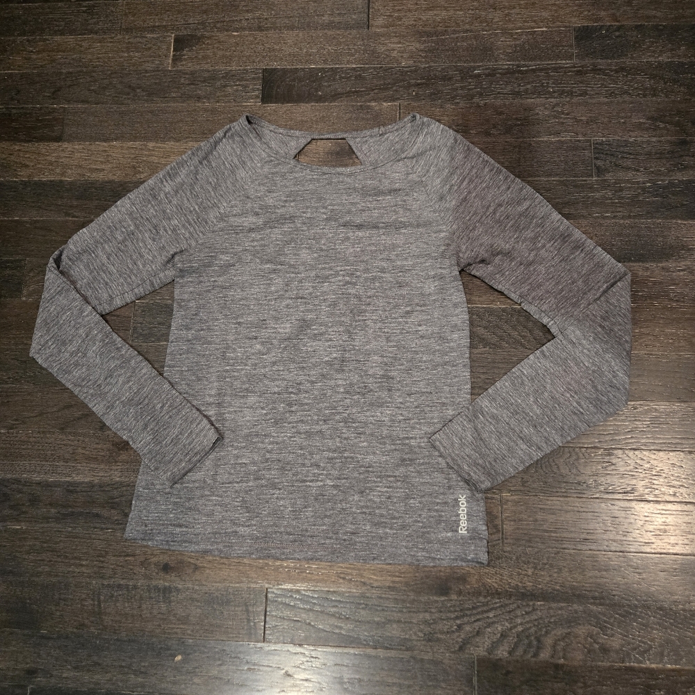 Reebok Long Sleeve Fitted Tee, Open Back - Heather Gray - SZ XSmall
